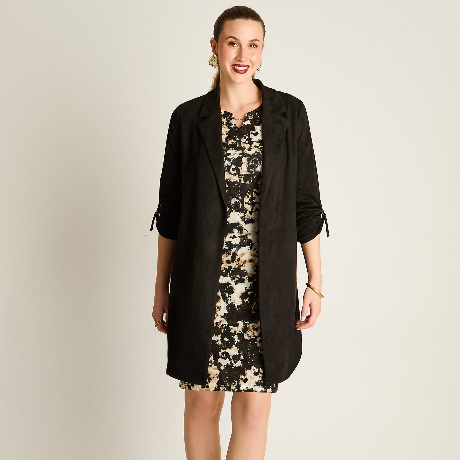 Chaqueta Negro Manga Larga Elasticidad Nula Sin Forro Calce Normal Tela Bonded